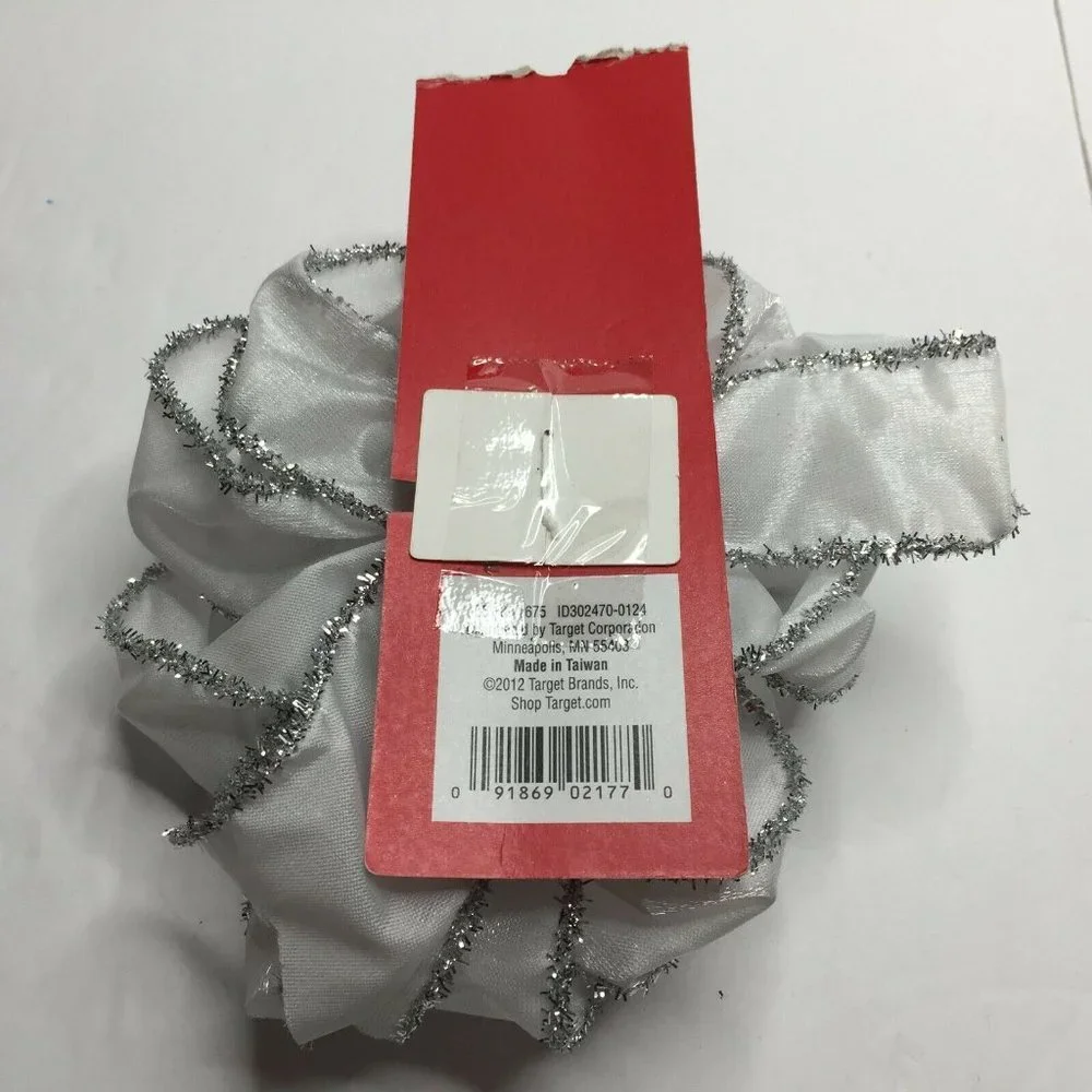 Premium Bow White Silver Tinsel Glitter Shimmer Craft Wreath Decorating Bow